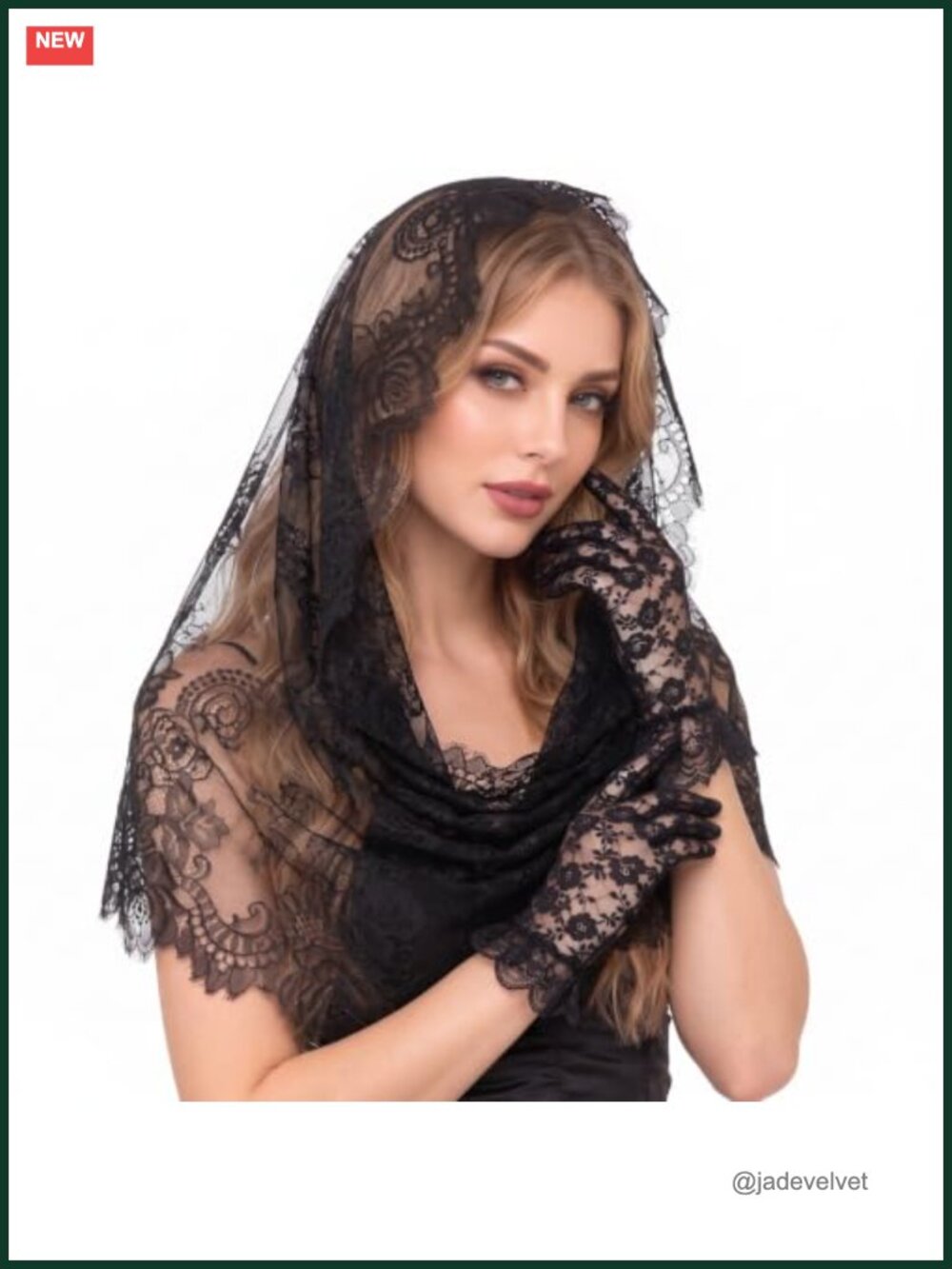 Gothic Lace Mantilla Veil & Gloves Set Halloween Costume Accessory